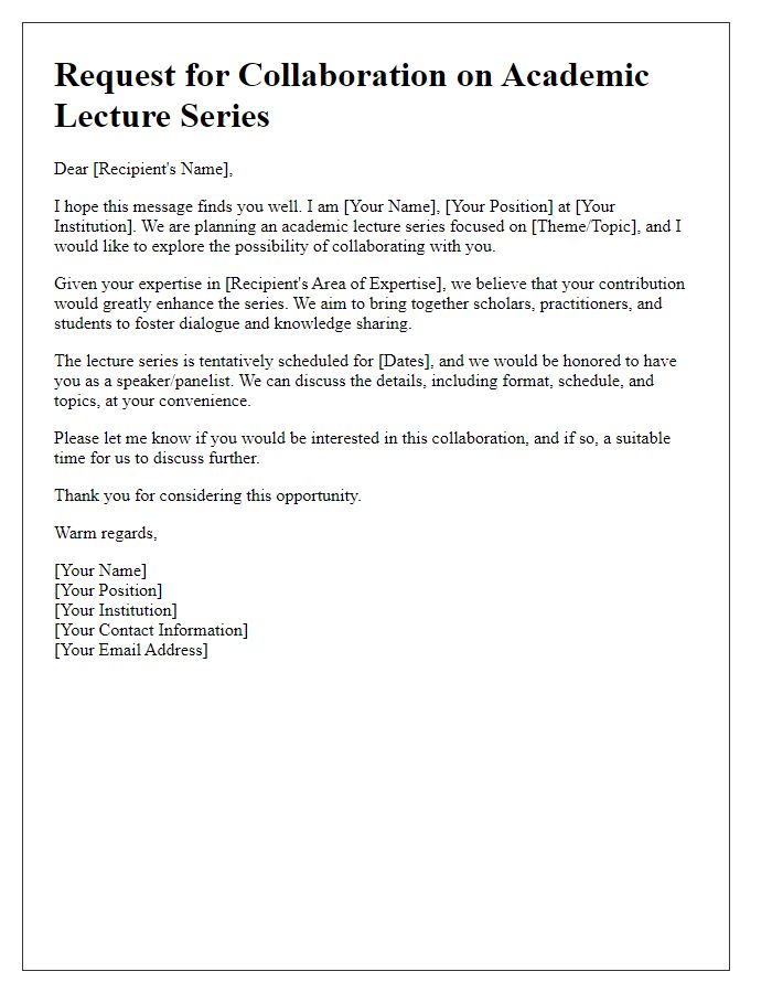 Letter template of request for collaboration on an academic lecture series