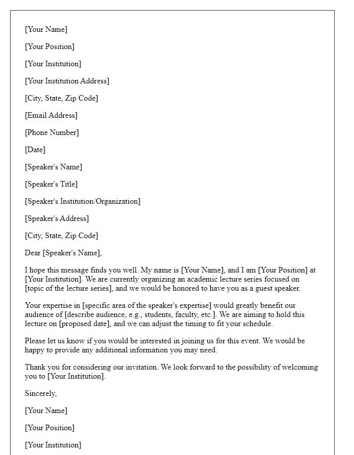 Letter template of request for guest speaker in an academic lecture series