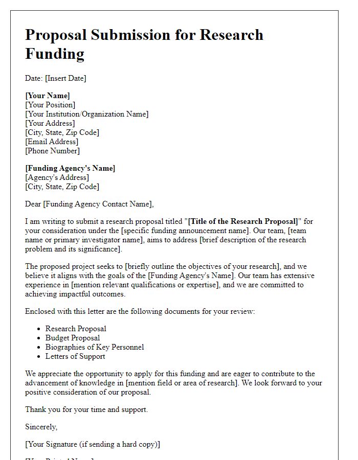 Letter template of proposal submission for research funding announcement