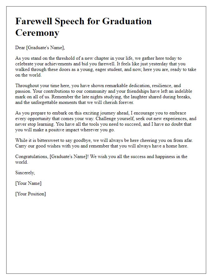 Letter template of farewell for student graduation ceremony speech.