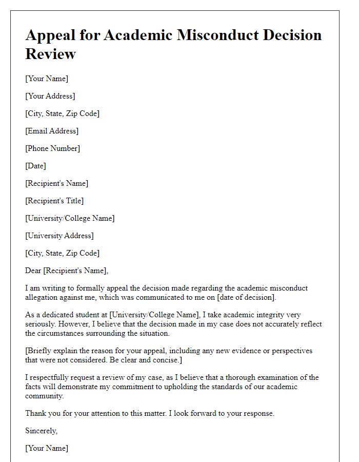 Letter template of appeal for academic misconduct decision review