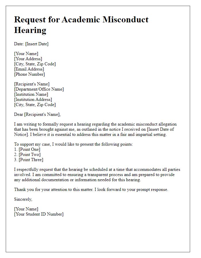 Letter template of request for academic misconduct hearing