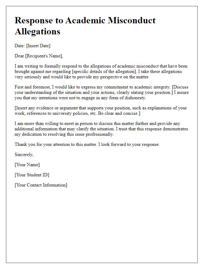 Letter template of response to academic misconduct allegations