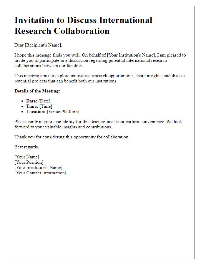 Letter template of invitation for faculty international research collaboration discussion.