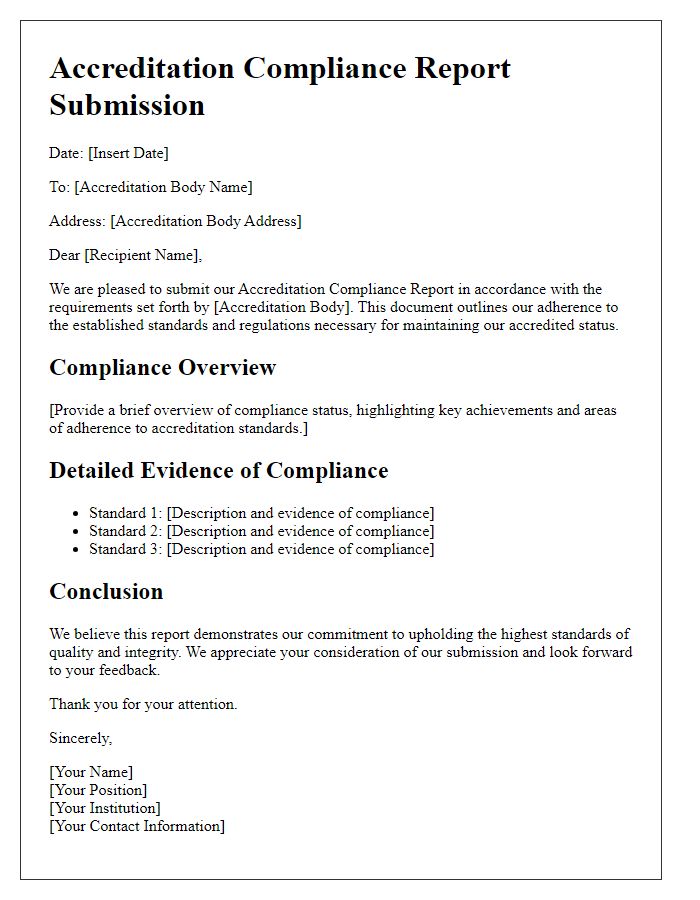 Letter template of accreditation compliance report for submission