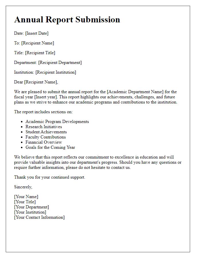 Letter template of annual report submission for academic department