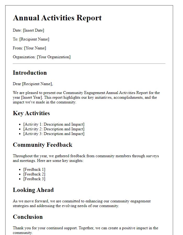 Letter template of community engagement annual activities report