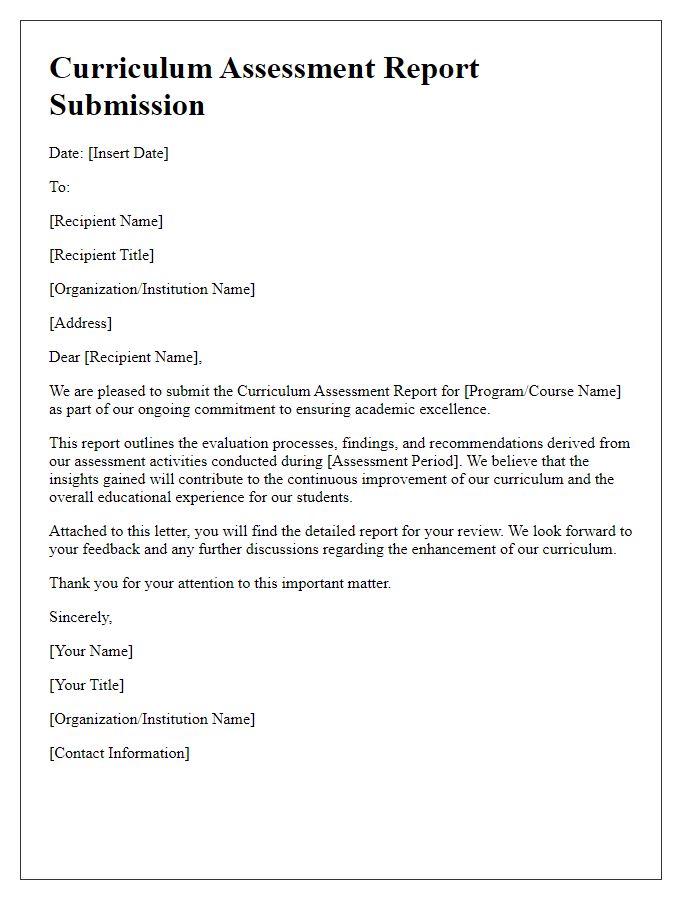 Letter template of curriculum assessment report submission