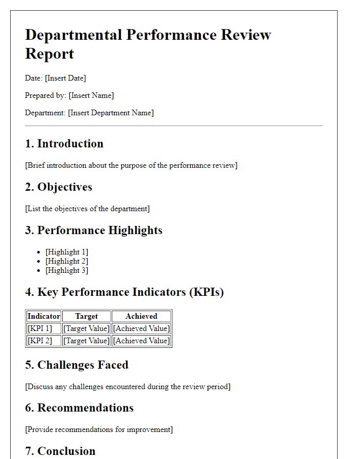 Letter template of departmental performance review report