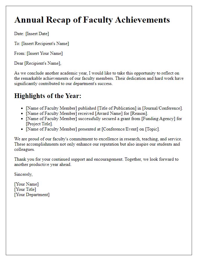 Letter template of faculty achievements annual recap