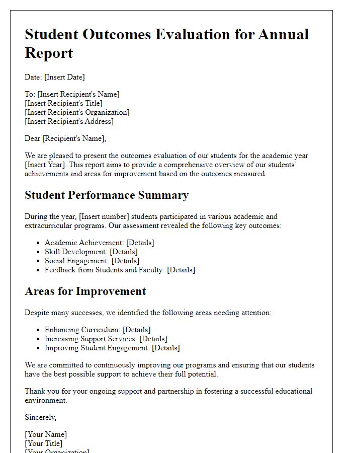 Letter template of student outcomes evaluation for annual report