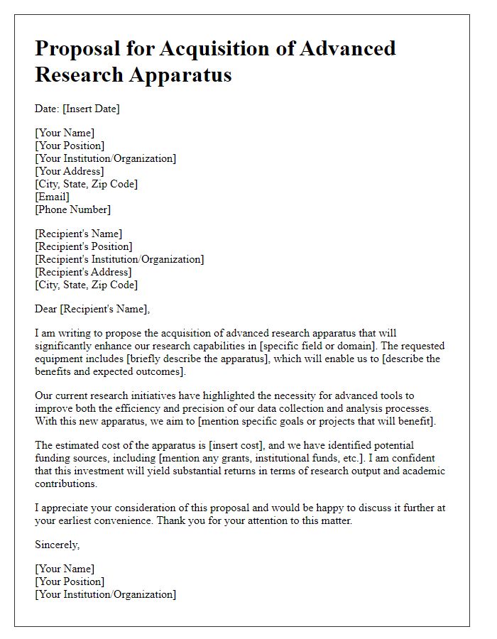 Letter template of proposal for advanced research apparatus acquisition