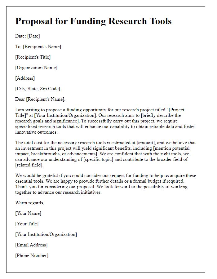 Letter template of proposal to secure funding for research tools