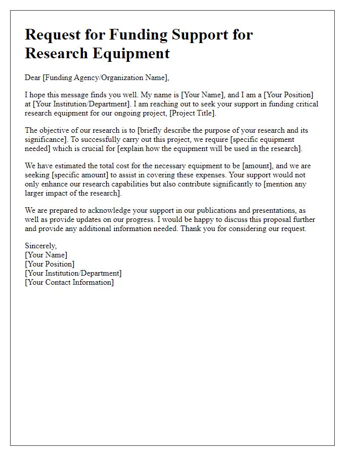 Letter template of solicitation for research gear funding