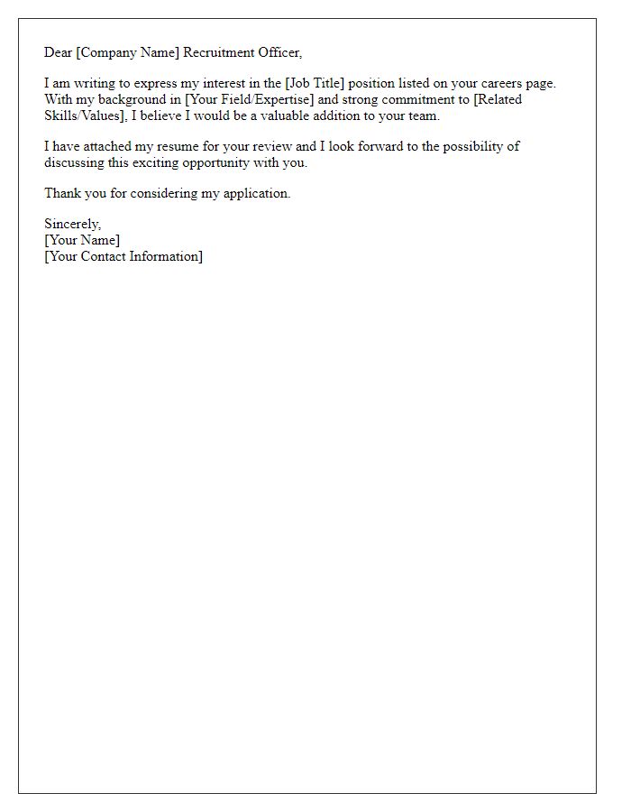 Letter template of Dear [Company Name] Recruitment Officer