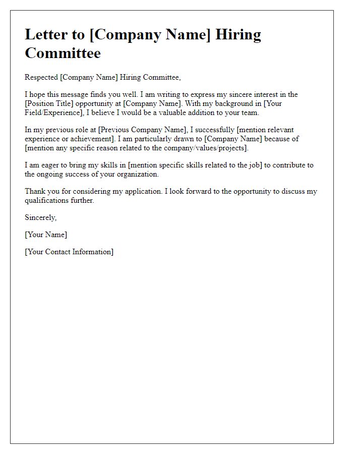 Letter template of Respected [Company Name] Hiring Committee