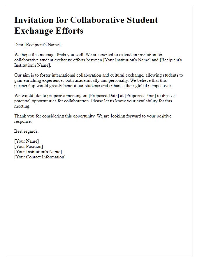 Letter template of Invitation for Collaborative Student Exchange Efforts