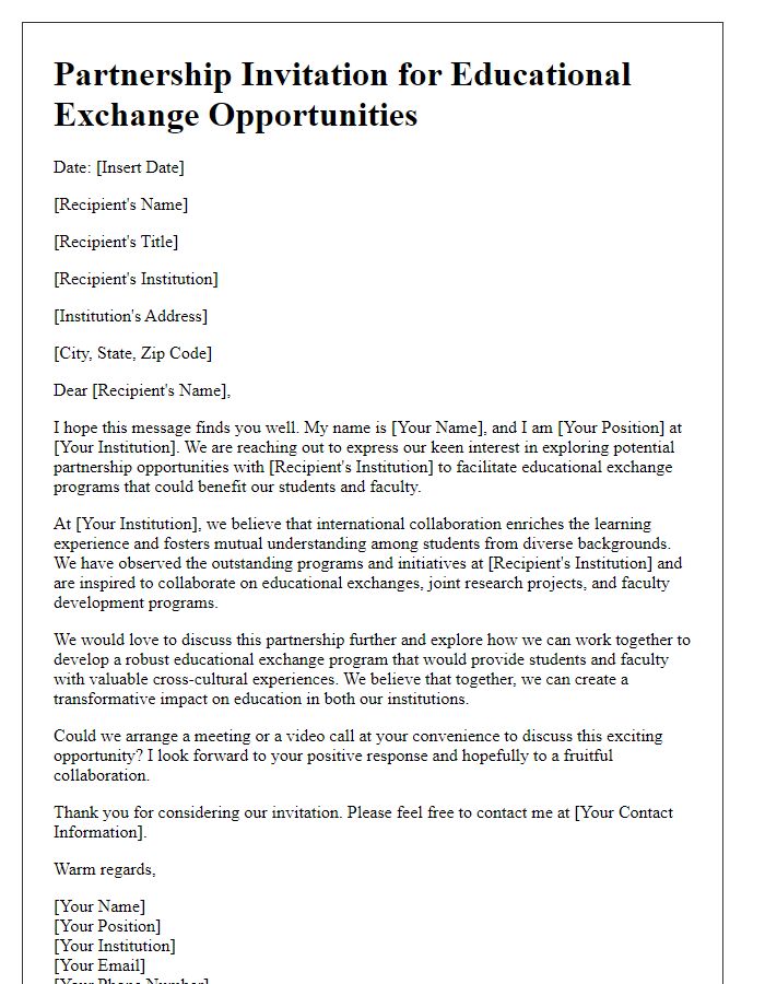 Letter template of Partnership Invitation for Educational Exchange Opportunities