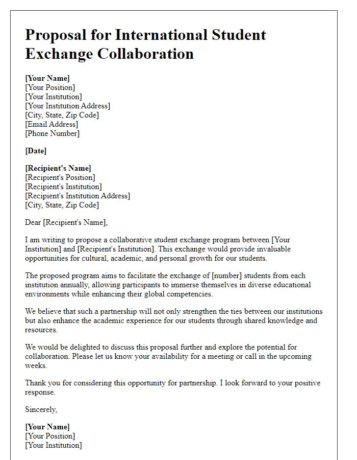 Letter template of Proposal for International Student Exchange Collaboration