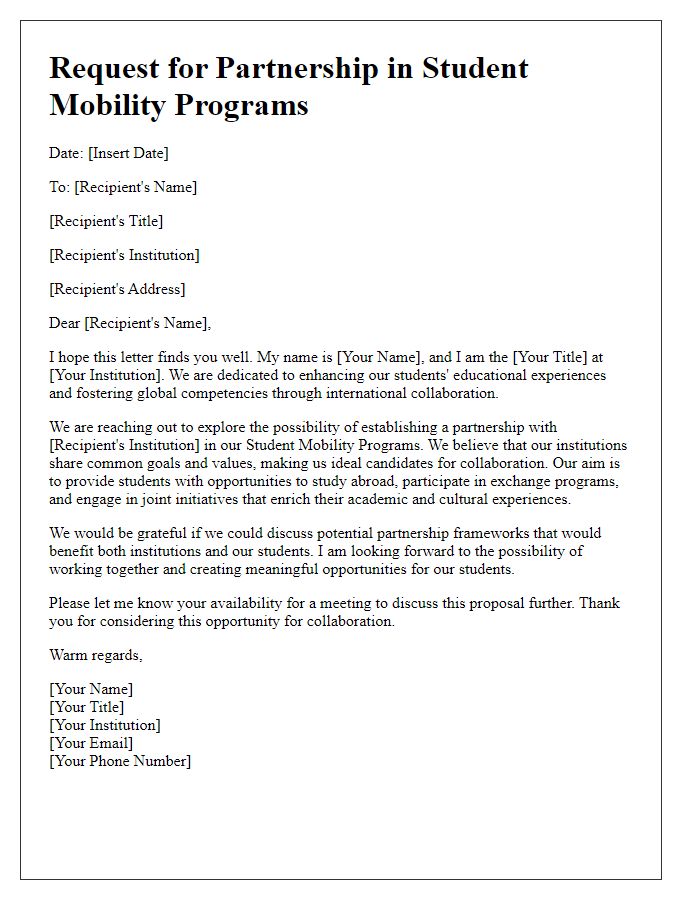 Letter template of Request to Partner in Student Mobility Programs