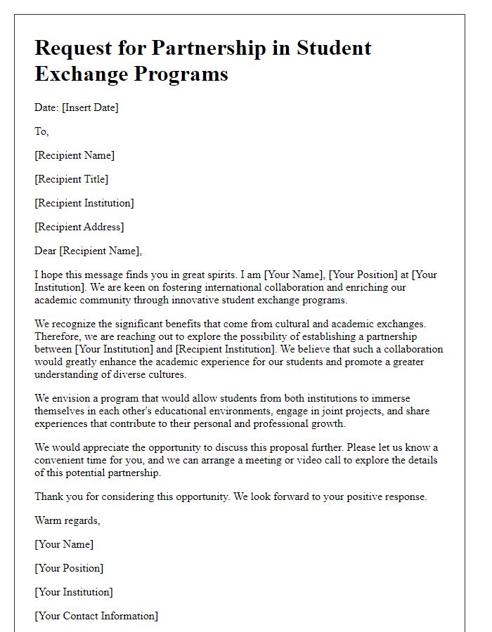 Letter template of Request for Partnership in Student Exchange Programs