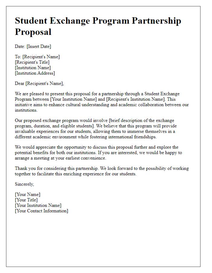 Letter template of Student Exchange Program Partnership Proposal