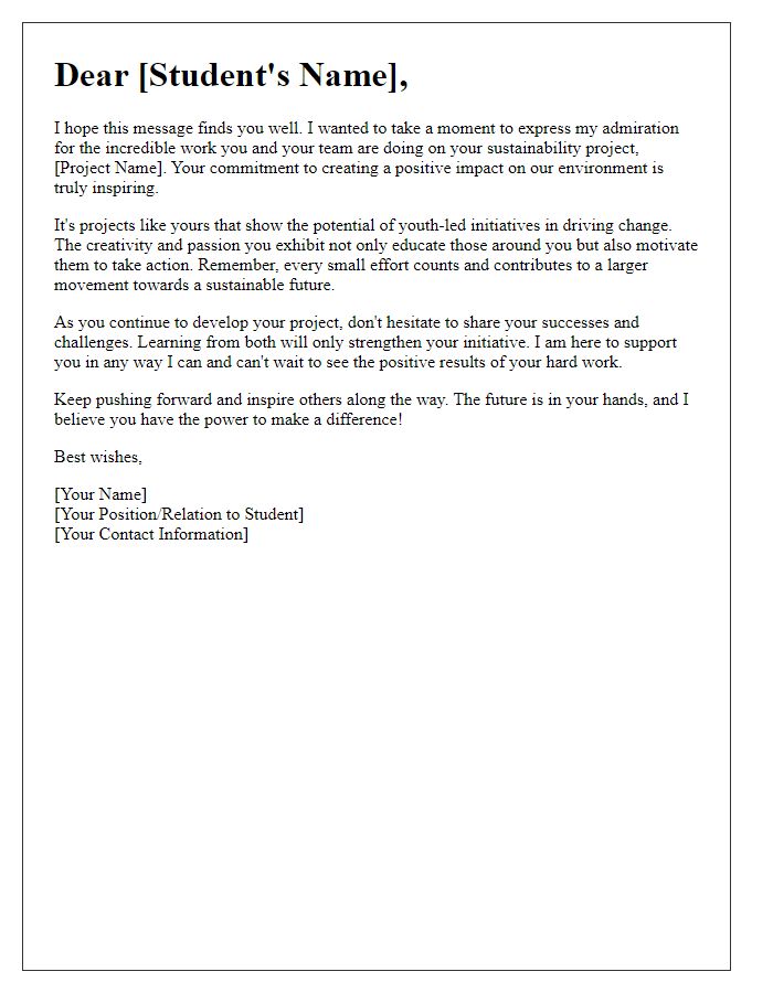 Letter template of encouragement for student-led sustainability projects