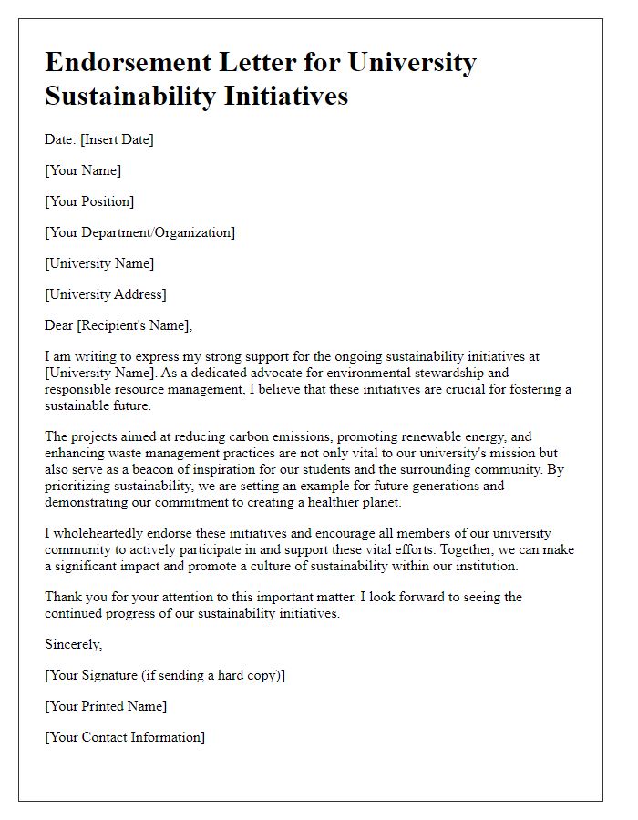 Letter template of endorsement for university sustainability initiatives