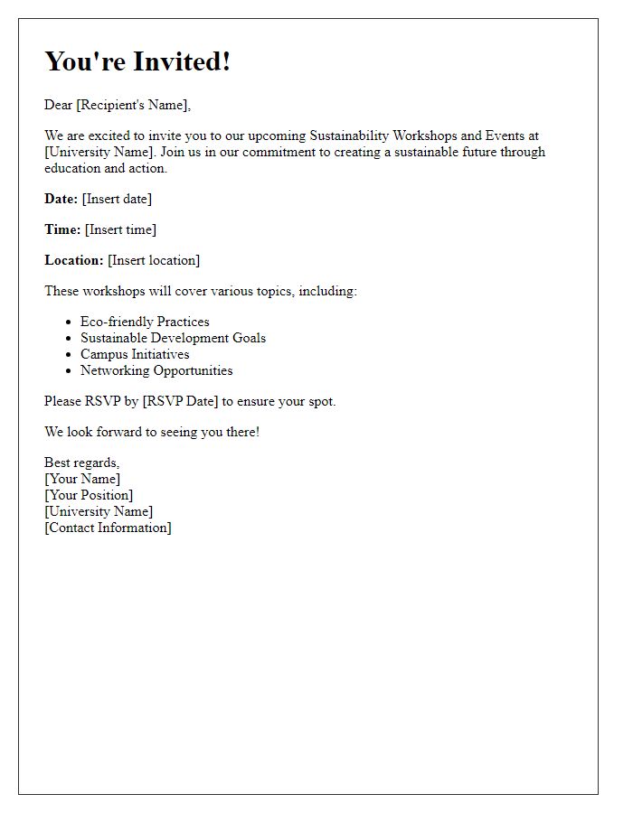 Letter template of invitation to university sustainability workshops and events