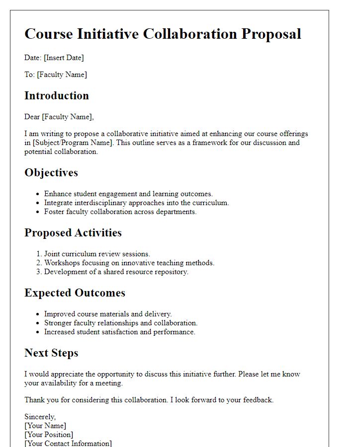 Letter template of a course initiative outline for faculty collaboration