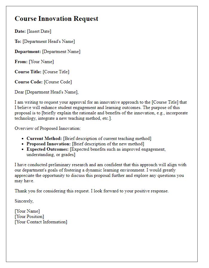 Letter template of a course innovation request for departmental approval