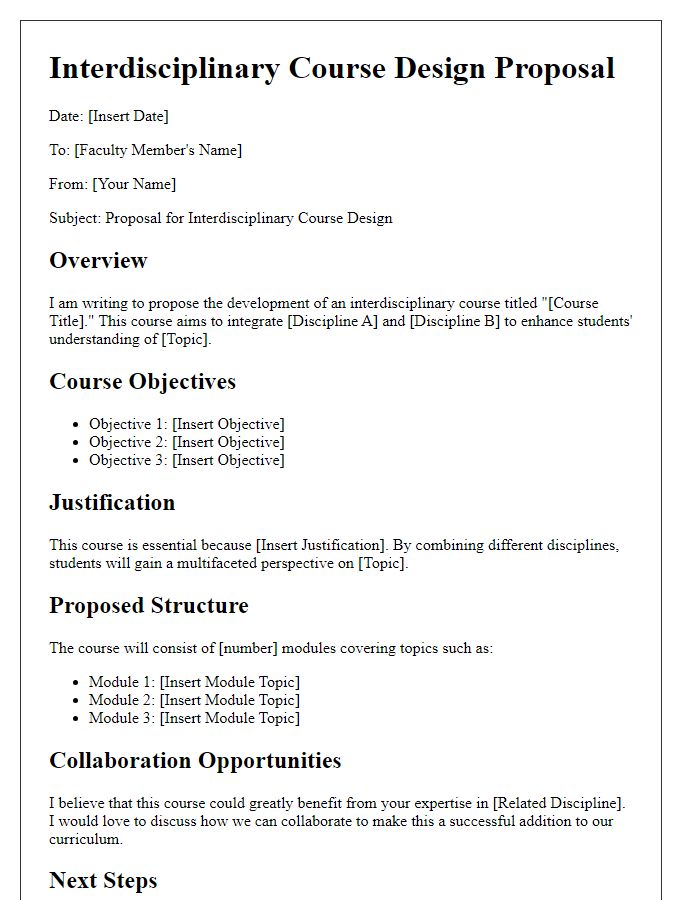 Letter template of an interdisciplinary course design proposal for faculty members