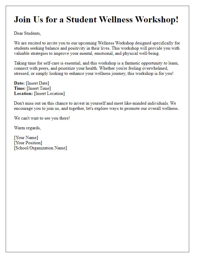 Letter template of encouragement to join student wellness workshop