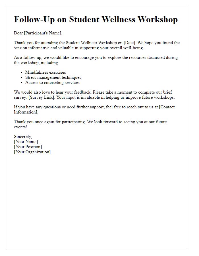 Letter template of follow-up after student wellness workshop