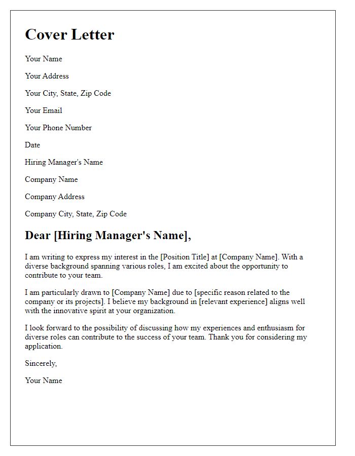 Letter template of a cover letter celebrating a broad range of roles