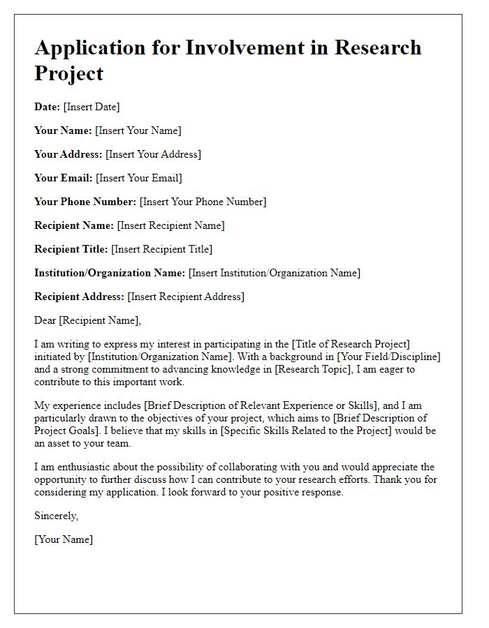 Letter template of application for research project involvement