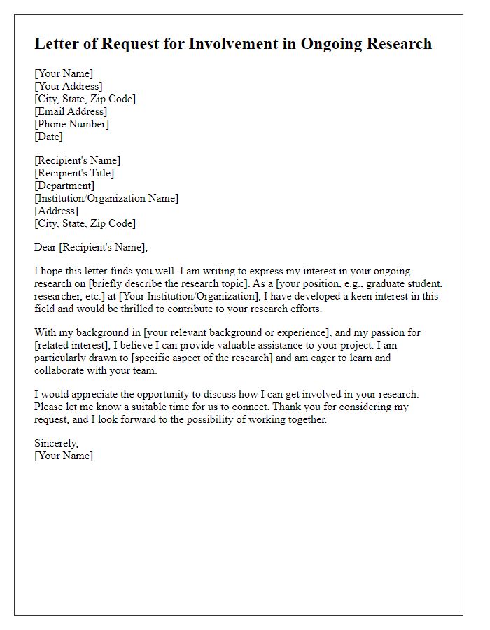 Letter template of request for involvement in ongoing research