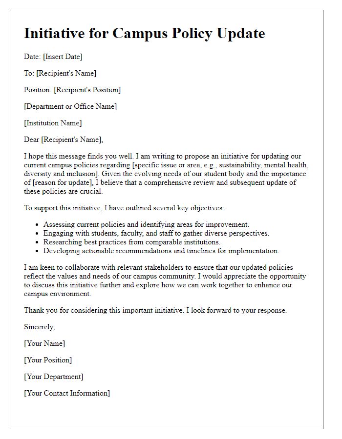 Letter template of initiative for campus policy update