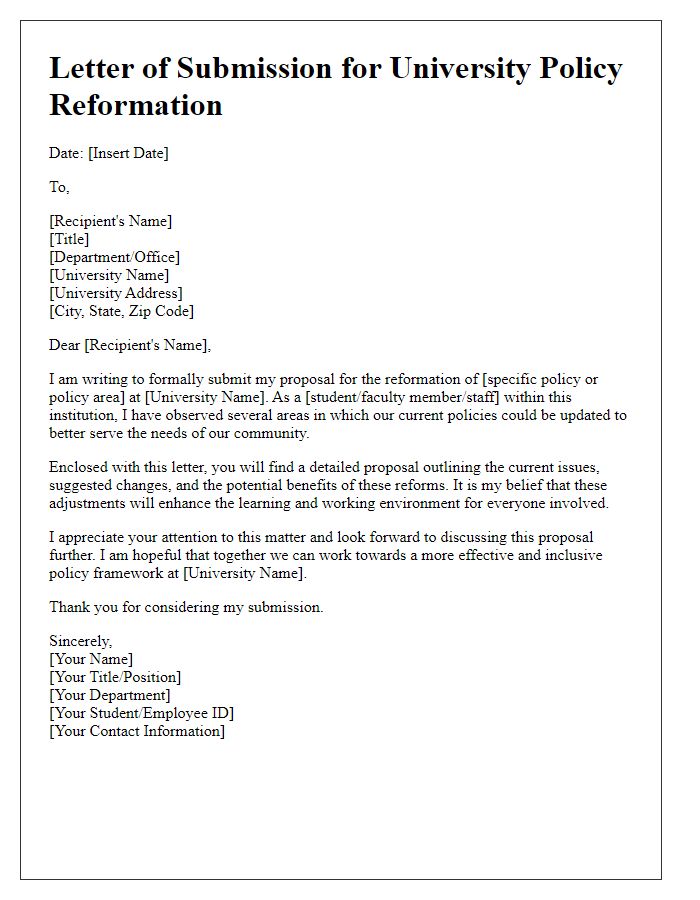 Letter template of submission for university policy reformation