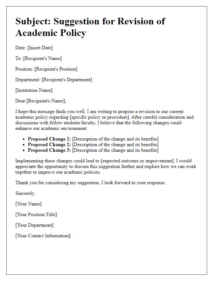 Letter template of suggestion for academic policy revision