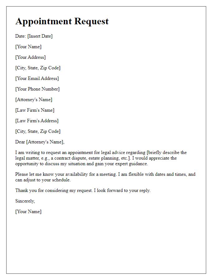 Letter template of appointment request for legal advice
