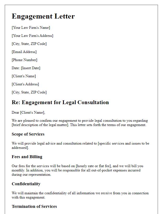 Letter template of engagement letter for legal consultation