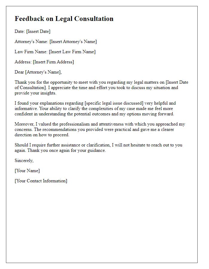 Letter template of feedback after legal consultation