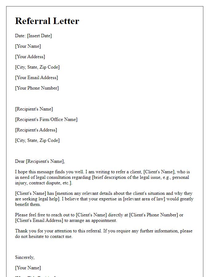 Letter template of referral for legal consultation