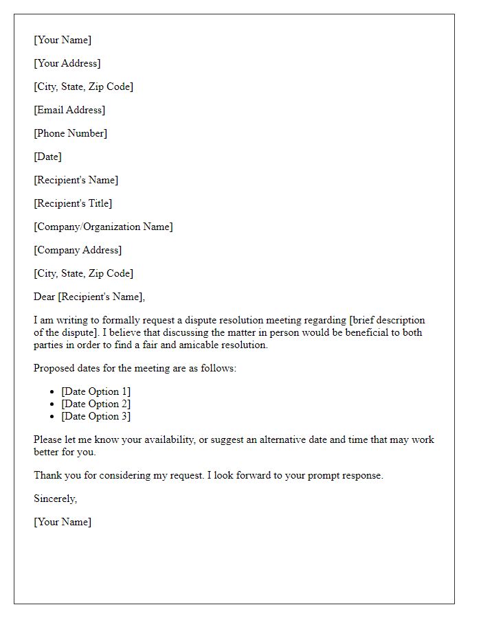 Letter template of dispute resolution meeting request