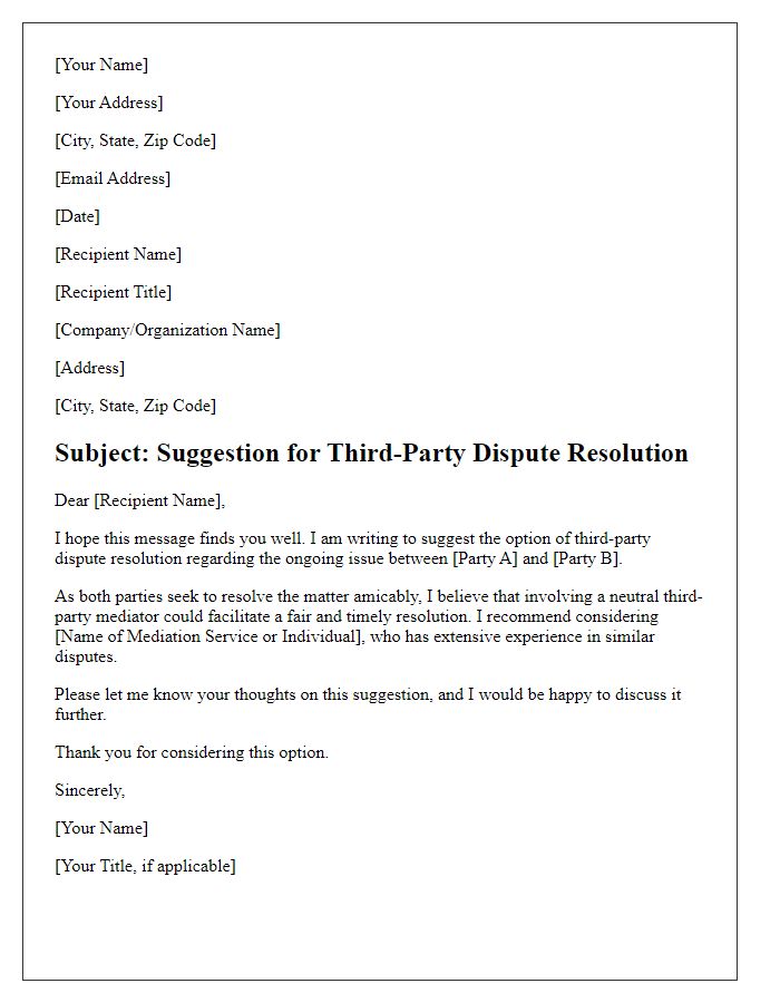 Letter template of third-party dispute resolution suggestion