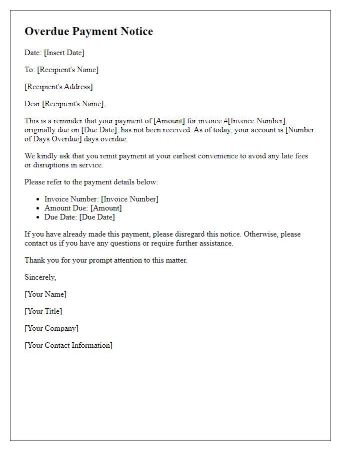 Letter template of overdue payment notice