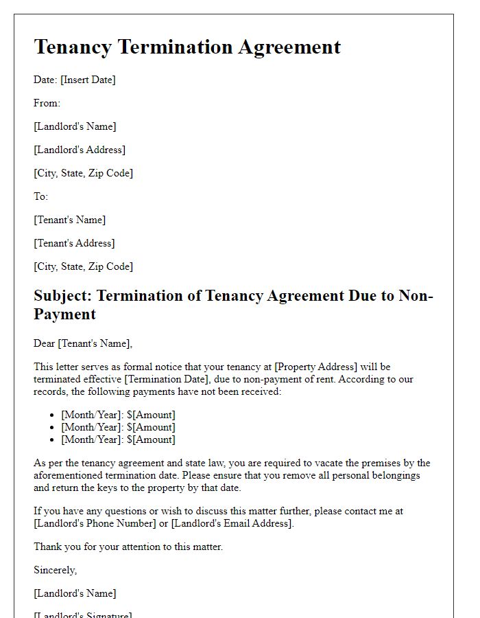 Letter template of tenancy termination agreement due to non-payment