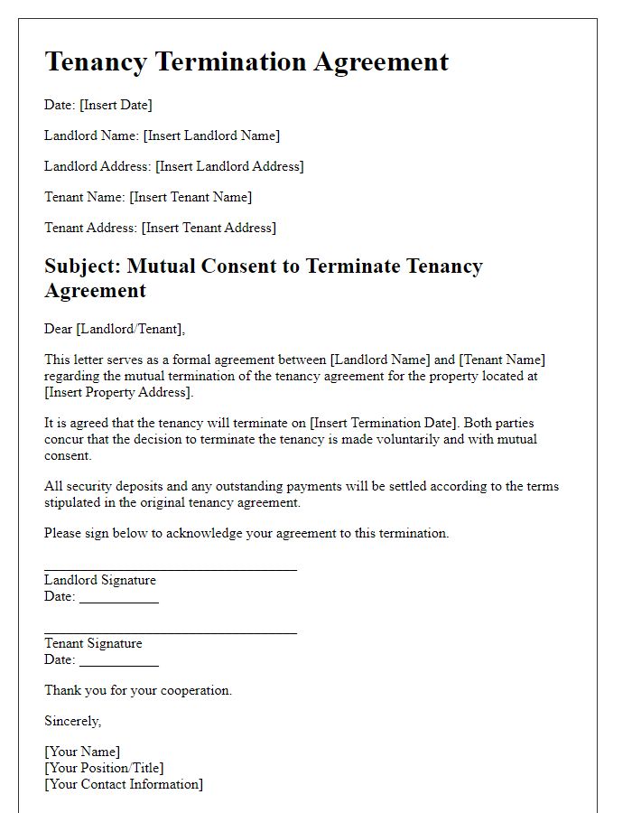 Letter template of tenancy termination agreement with mutual consent