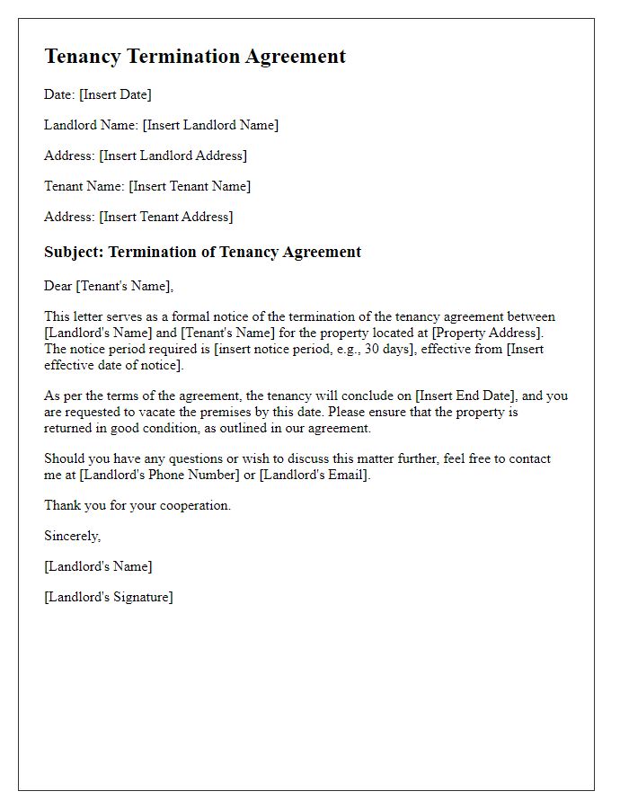 Letter template of tenancy termination agreement with notice period